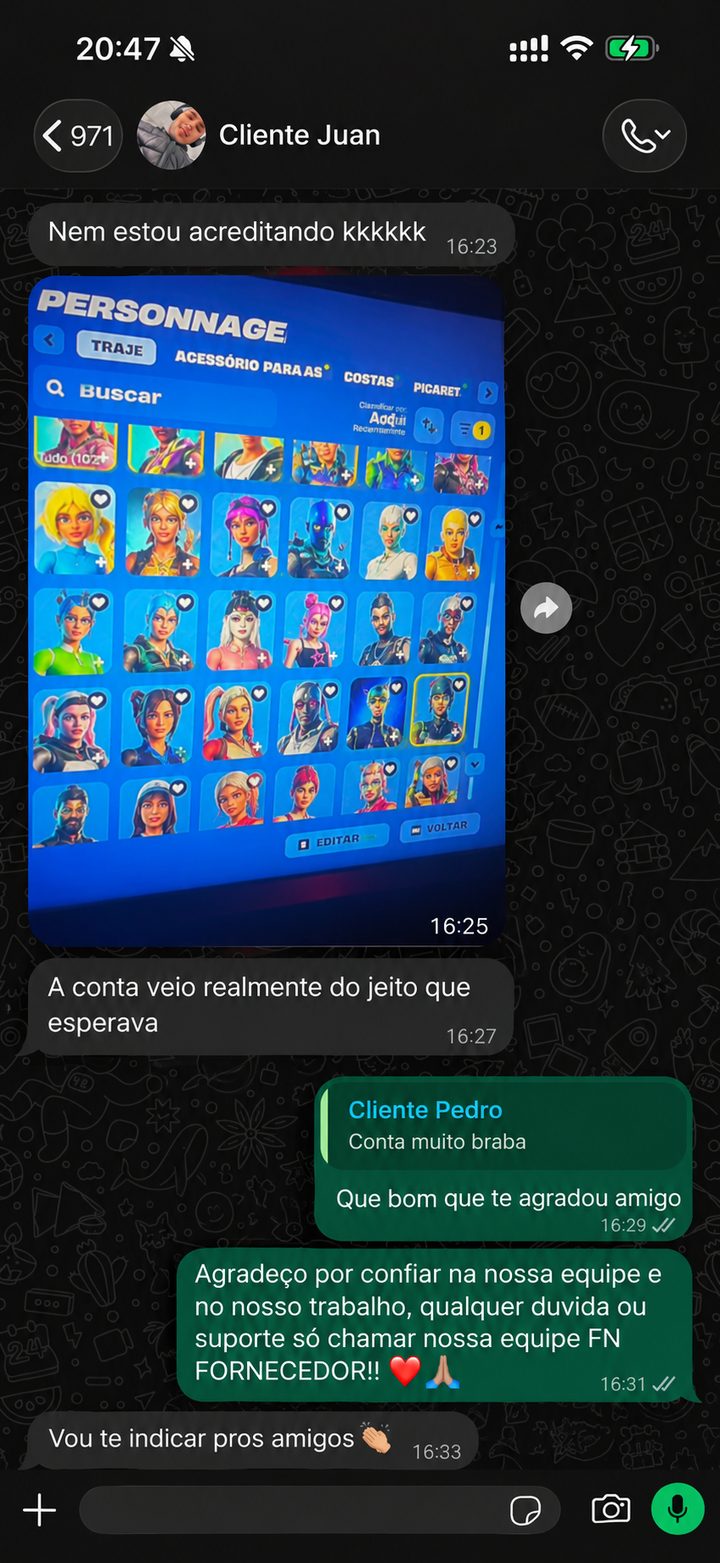 Print do WhatsApp com feedback do cliente Cliente Juan