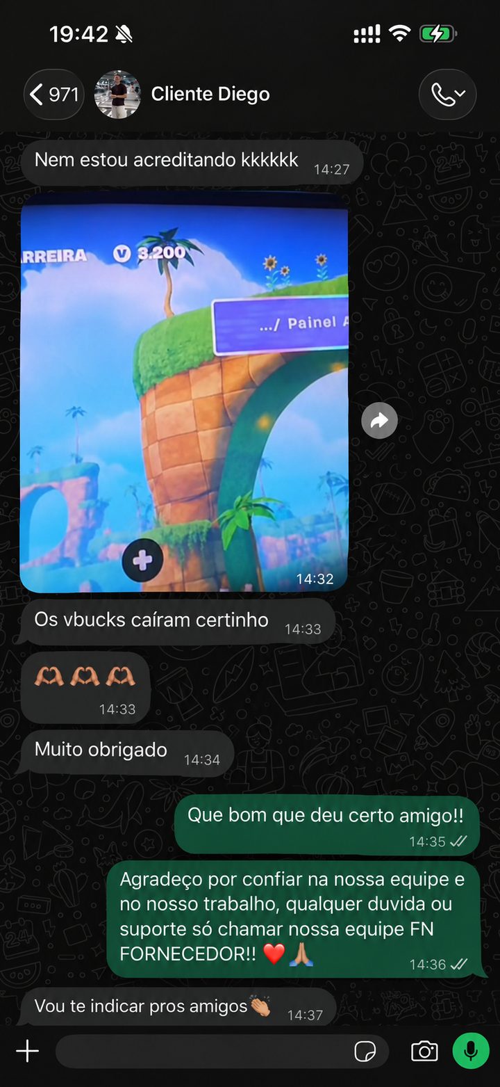 Print do WhatsApp com feedback do cliente Cliente Diego